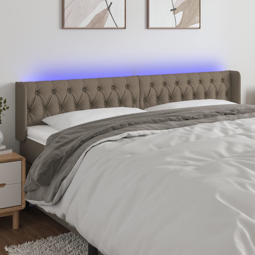 sengegavl med LED-lys 183x16x78/88 cm stof gråbrun