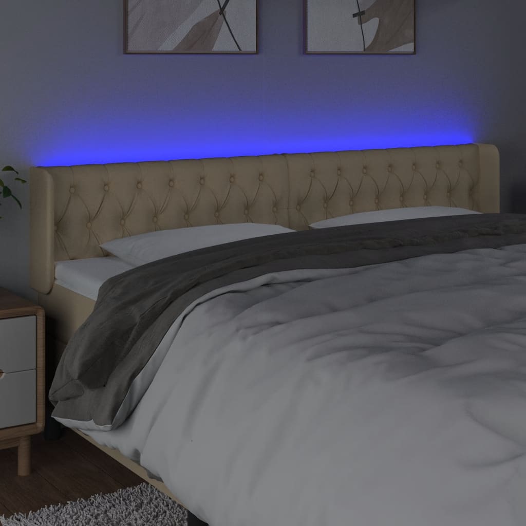 sengegavl med LED-lys 183x16x78/88 cm stof cremefarvet