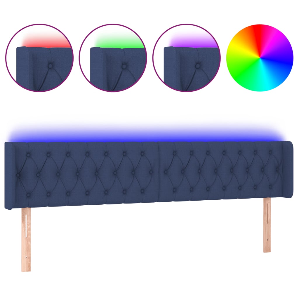 sengegavl med LED-lys 183x16x78/88 cm stof blå