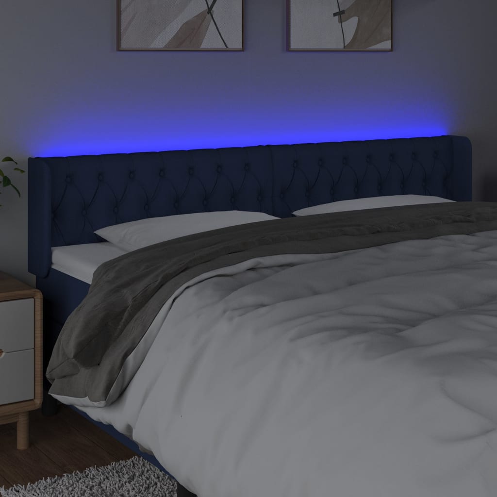 sengegavl med LED-lys 183x16x78/88 cm stof blå