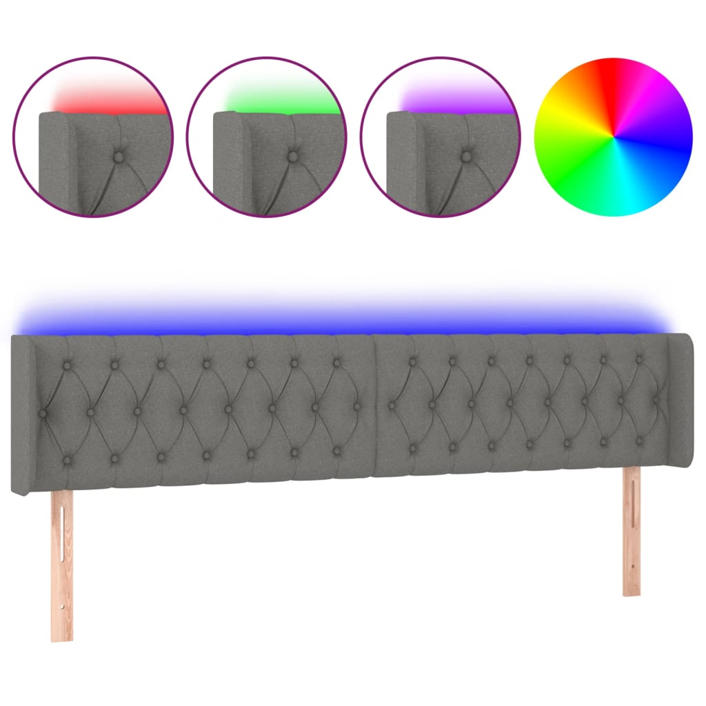 sengegavl med LED-lys 203x16x78/88 cm stof mørkegrå