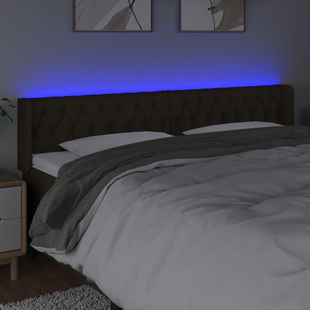 sengegavl med LED-lys 203x16x78/88 cm stof mørkebrun
