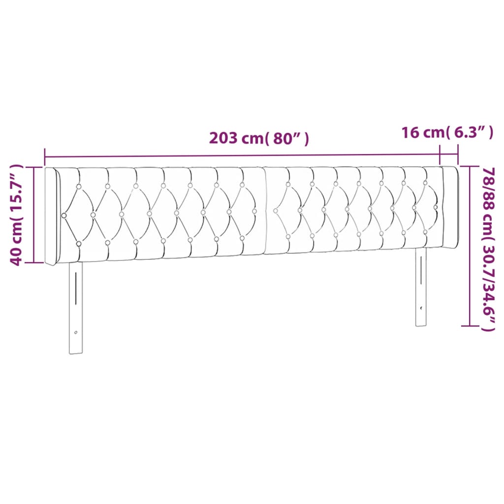 sengegavl med LED-lys 203x16x78/88 cm stof blå