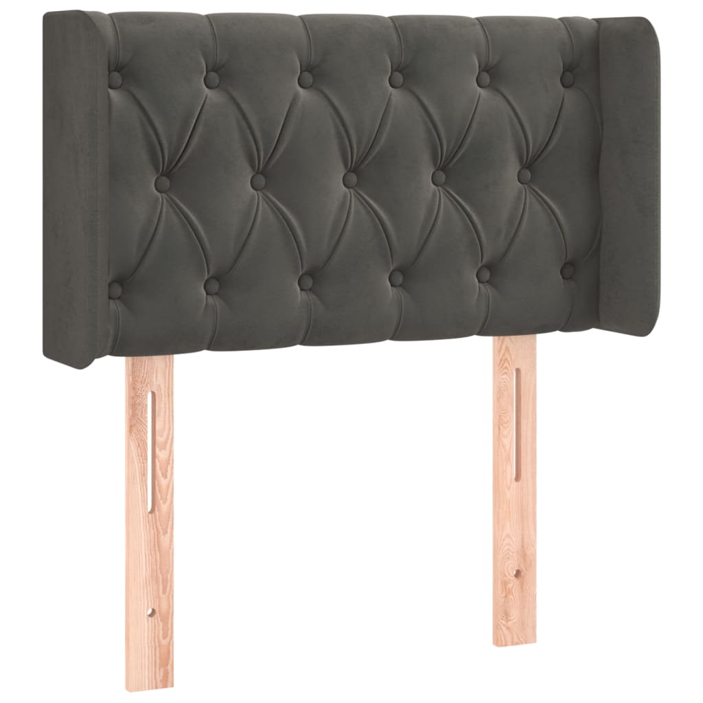 sengegavl med LED-lys 83x16x78/88 cm fløjl mørkegrå