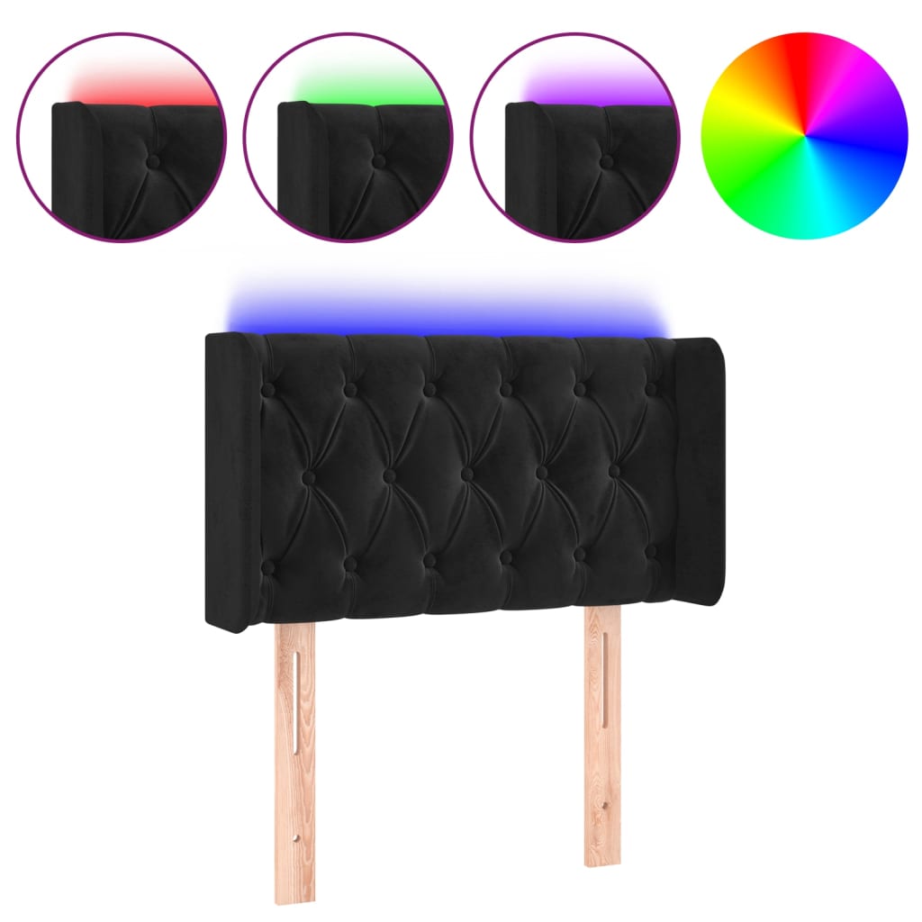 sengegavl med LED-lys 83x16x78/88 cm fløjl sort