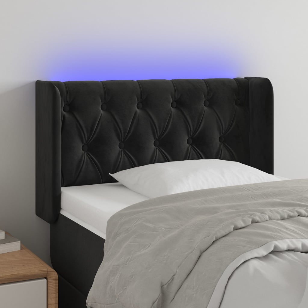 sengegavl med LED-lys 83x16x78/88 cm fløjl sort