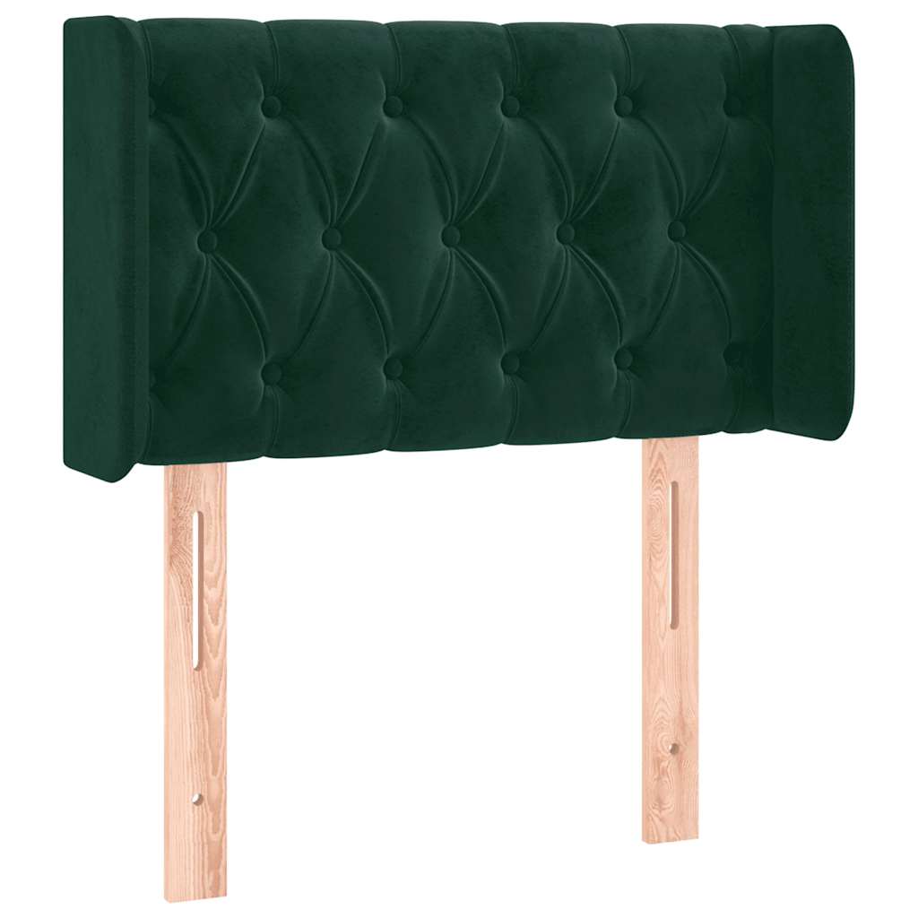 sengegavl med LED-lys 83x16x78/88 cm fløjl Mørkegrøn