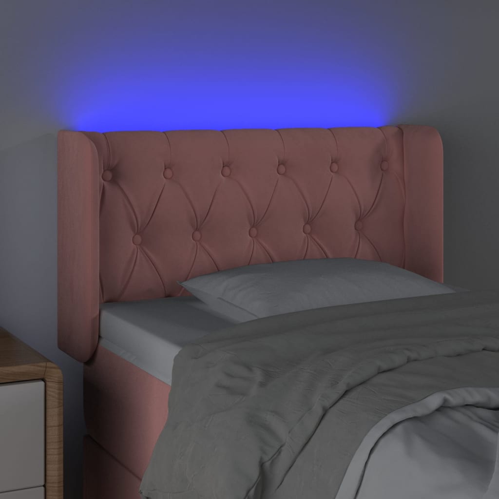 sengegavl med LED-lys 83x16x78/88 cm fløjl lyserød