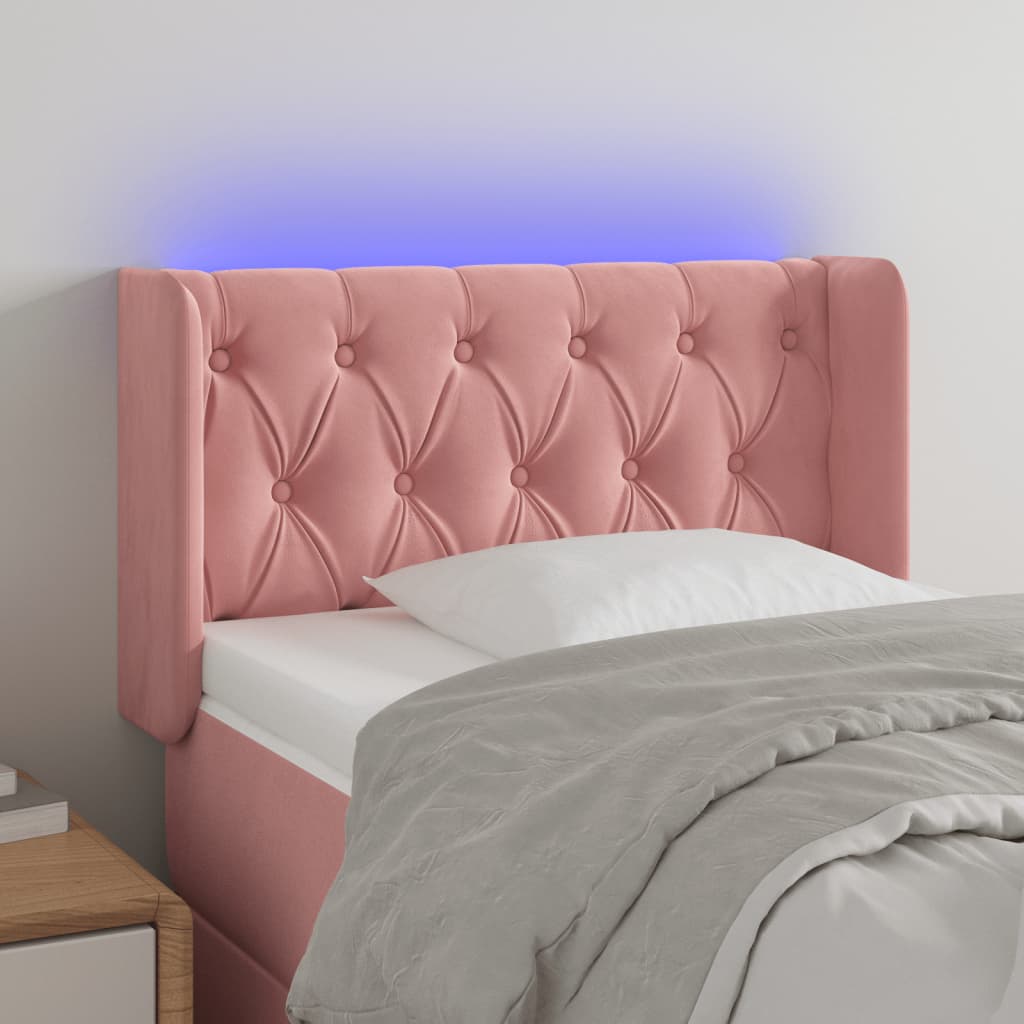 sengegavl med LED-lys 83x16x78/88 cm fløjl lyserød