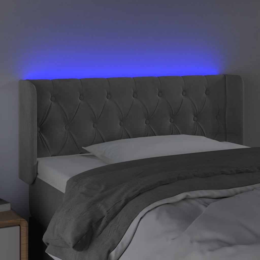 sengegavl med LED-lys 93x16x78/88 cm fløjl lysegrå
