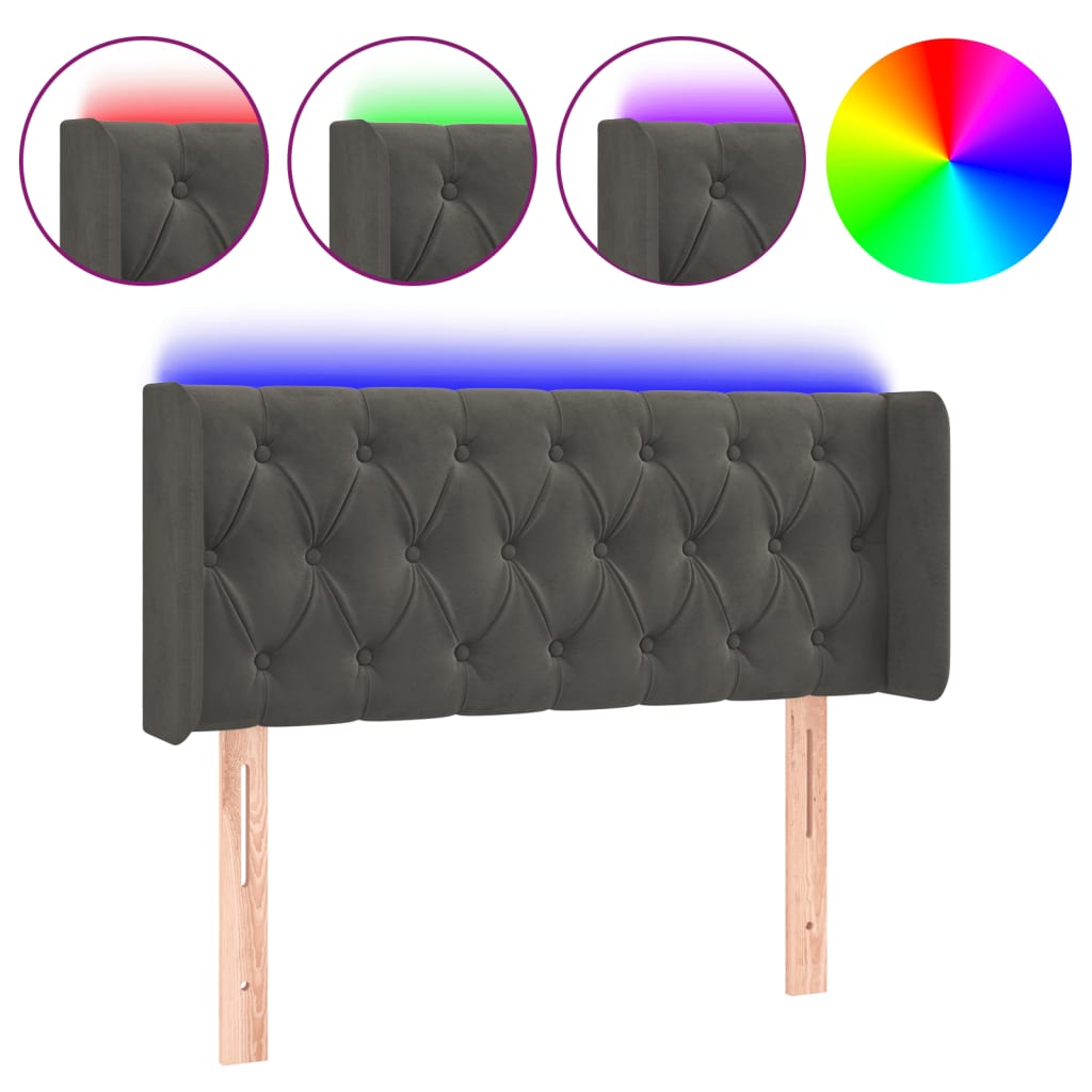 sengegavl med LED-lys 93x16x78/88 cm fløjl mørkegrå