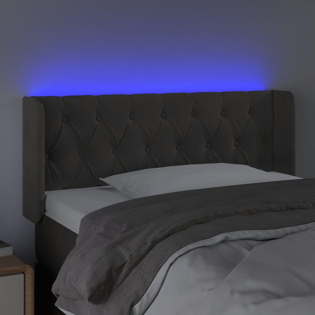 sengegavl med LED-lys 93x16x78/88 cm fløjl mørkegrå