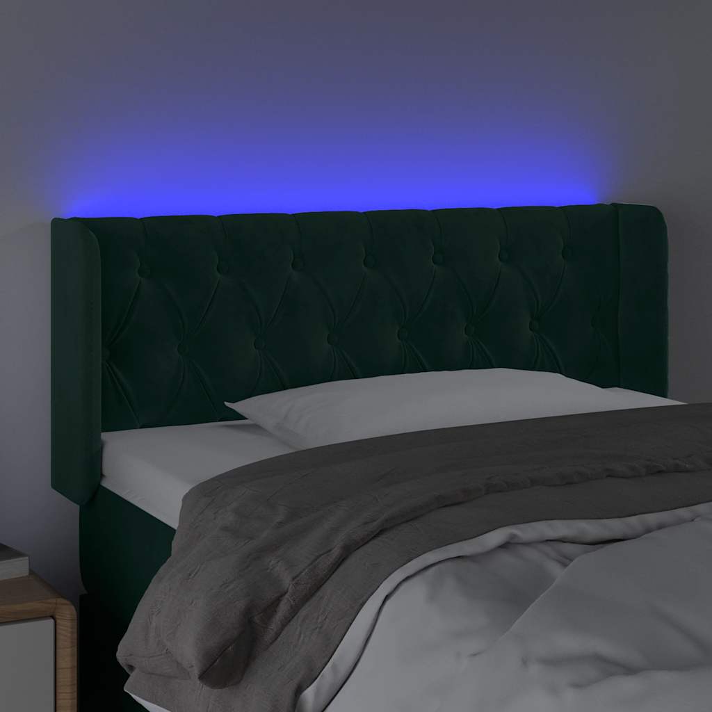 sengegavl med LED-lys 93x16x78/88 cm fløjl Mørkegrøn