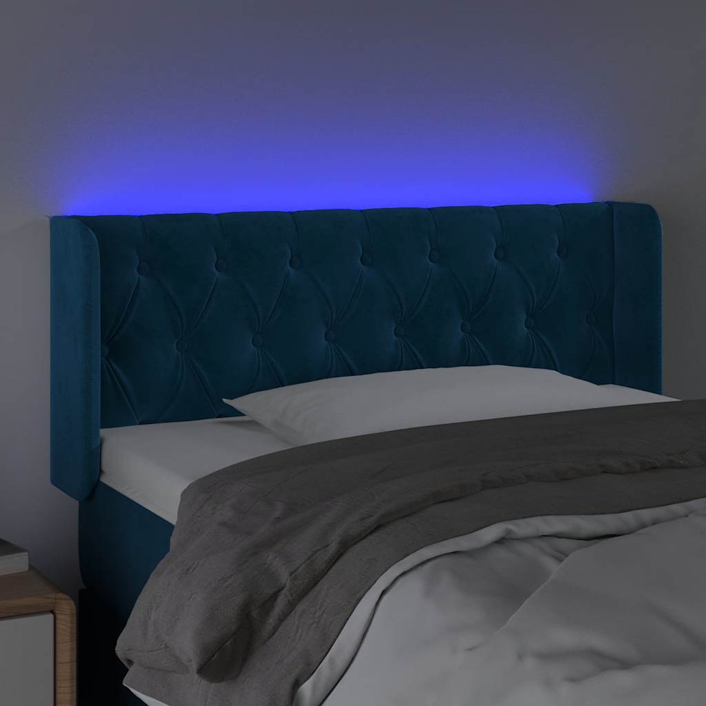 sengegavl med LED-lys 93x16x78/88 cm fløjl Mørkeblå