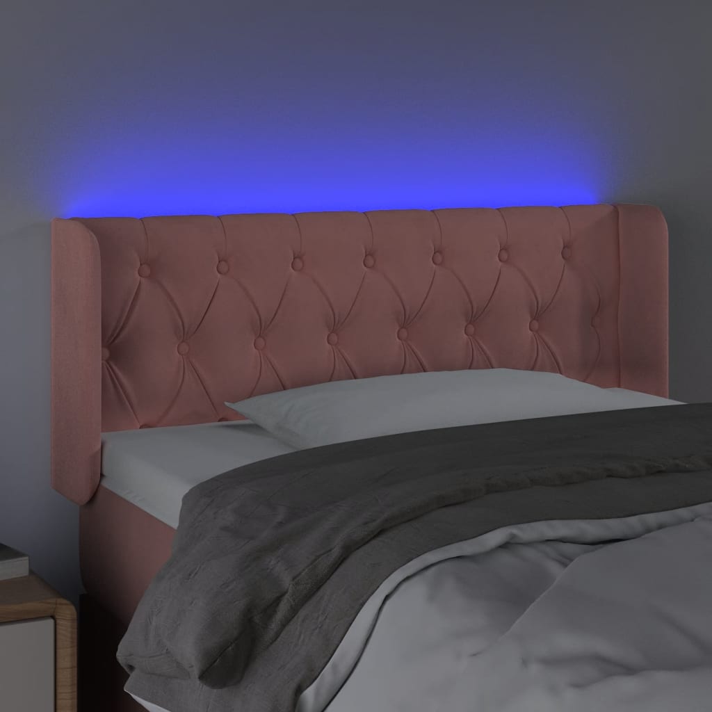 sengegavl med LED-lys 93x16x78/88 cm fløjl lyserød