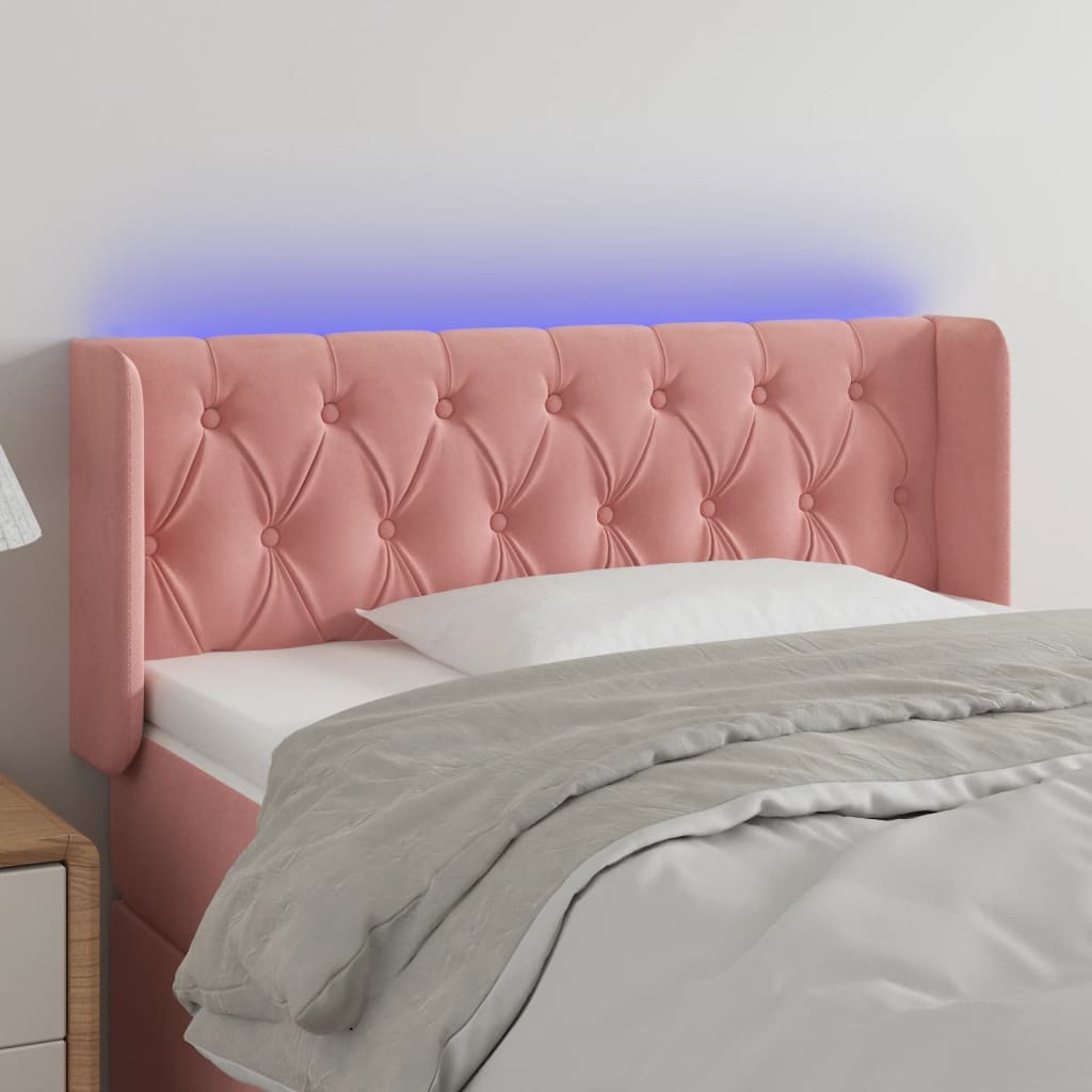 sengegavl med LED-lys 93x16x78/88 cm fløjl lyserød