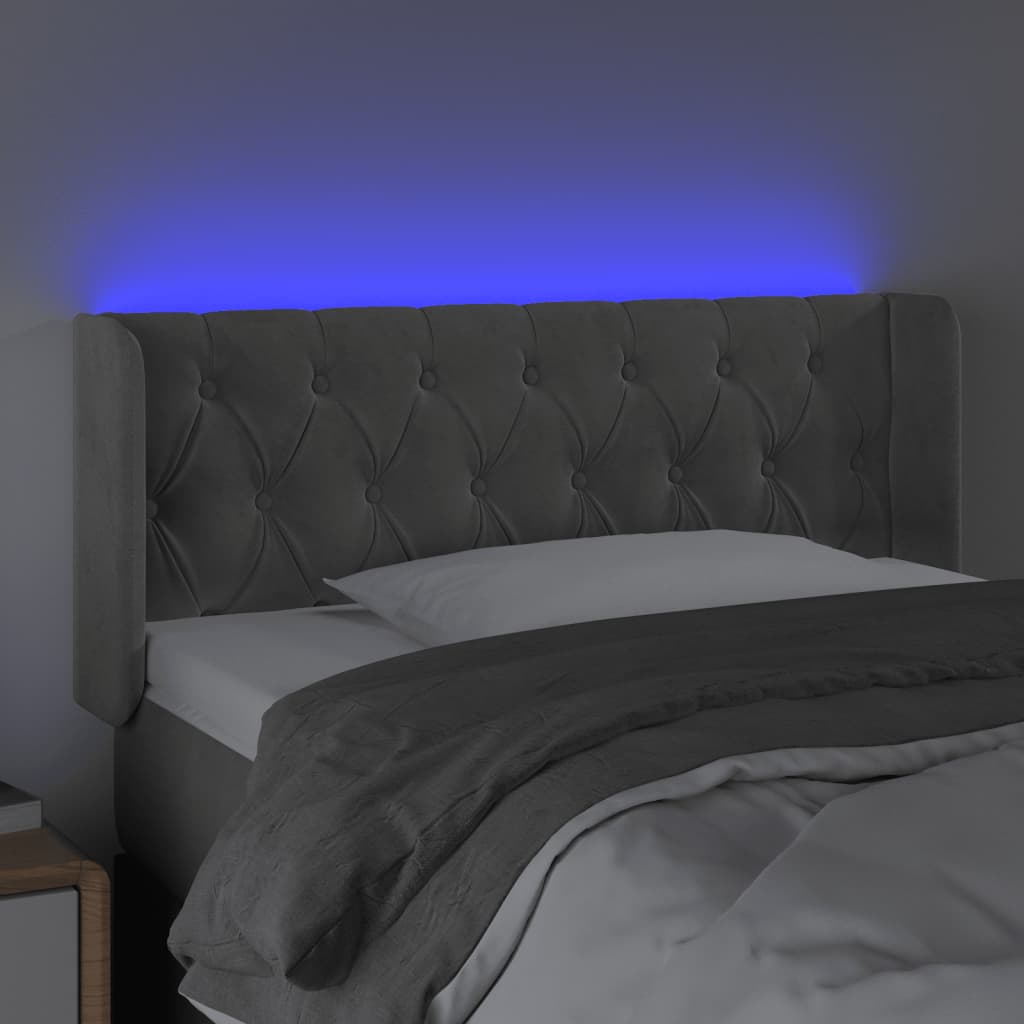 sengegavl med LED-lys 103x16x78/88 cm fløjl lysegrå