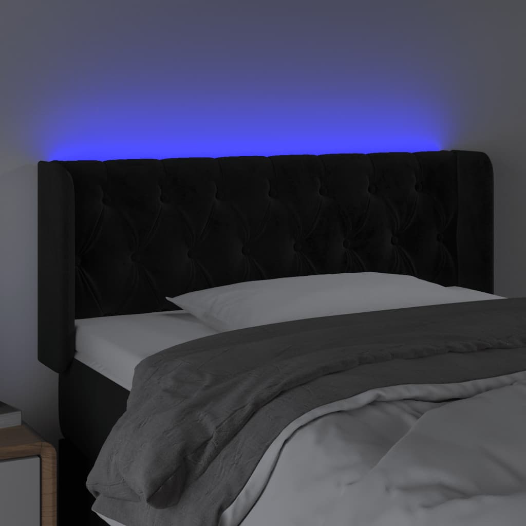 sengegavl med LED-lys 103x16x78/88 cm fløjl sort