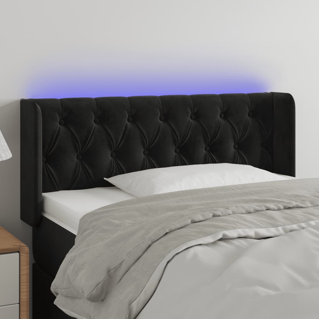 sengegavl med LED-lys 103x16x78/88 cm fløjl sort