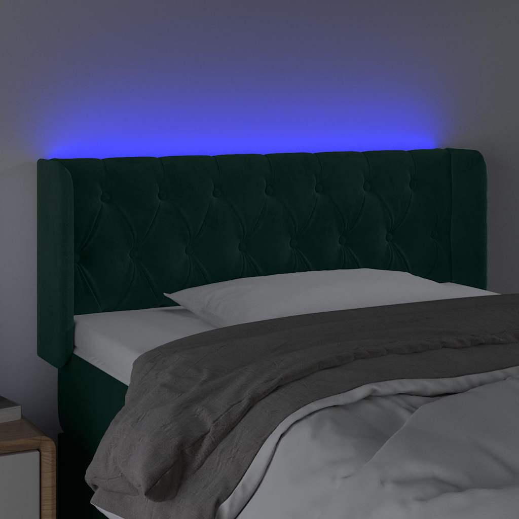 sengegavl med LED-lys 103x16x78/88 cm fløjl mørkegrøn