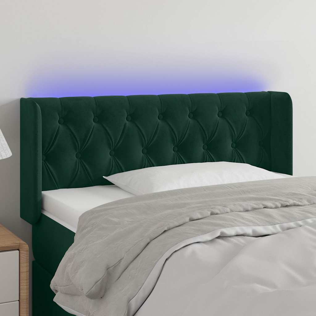 sengegavl med LED-lys 103x16x78/88 cm fløjl mørkegrøn
