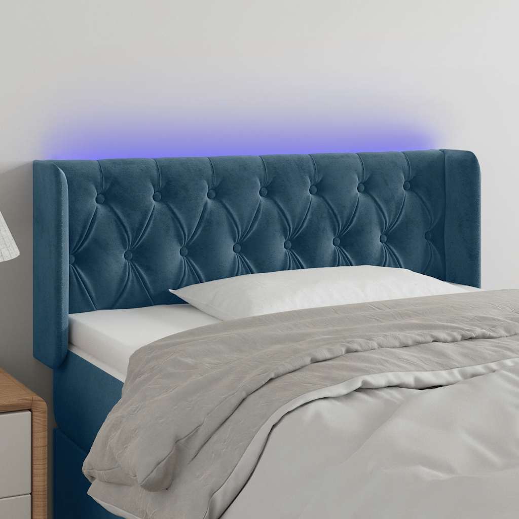 sengegavl med LED-lys 103x16x78/88 cm fløjl mørkeblå