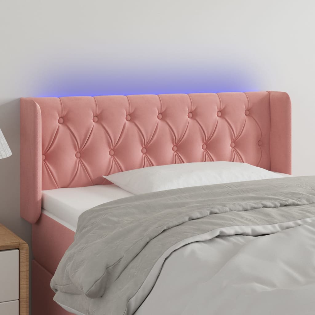 sengegavl med LED-lys 103x16x78/88 cm fløjl lyserød