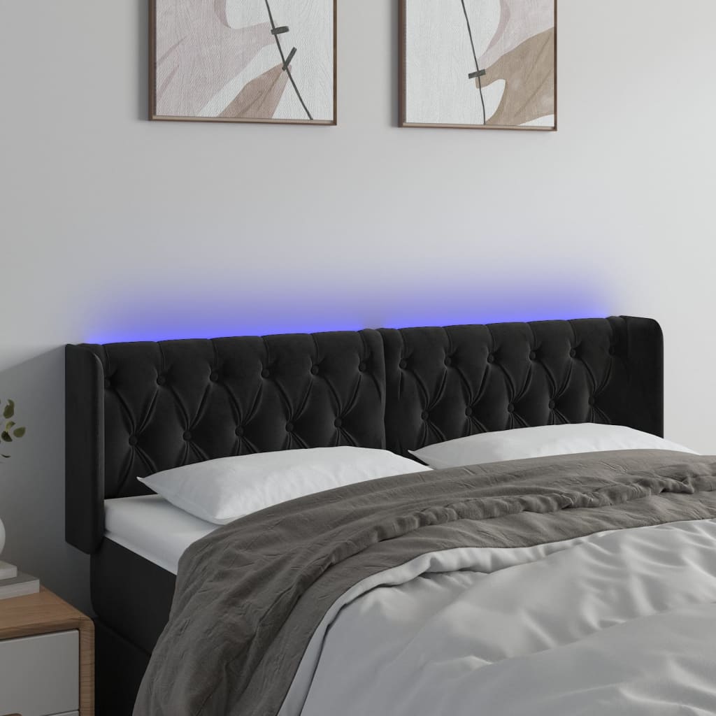 sengegavl med LED-lys 147x16x78/88 cm fløjl sort
