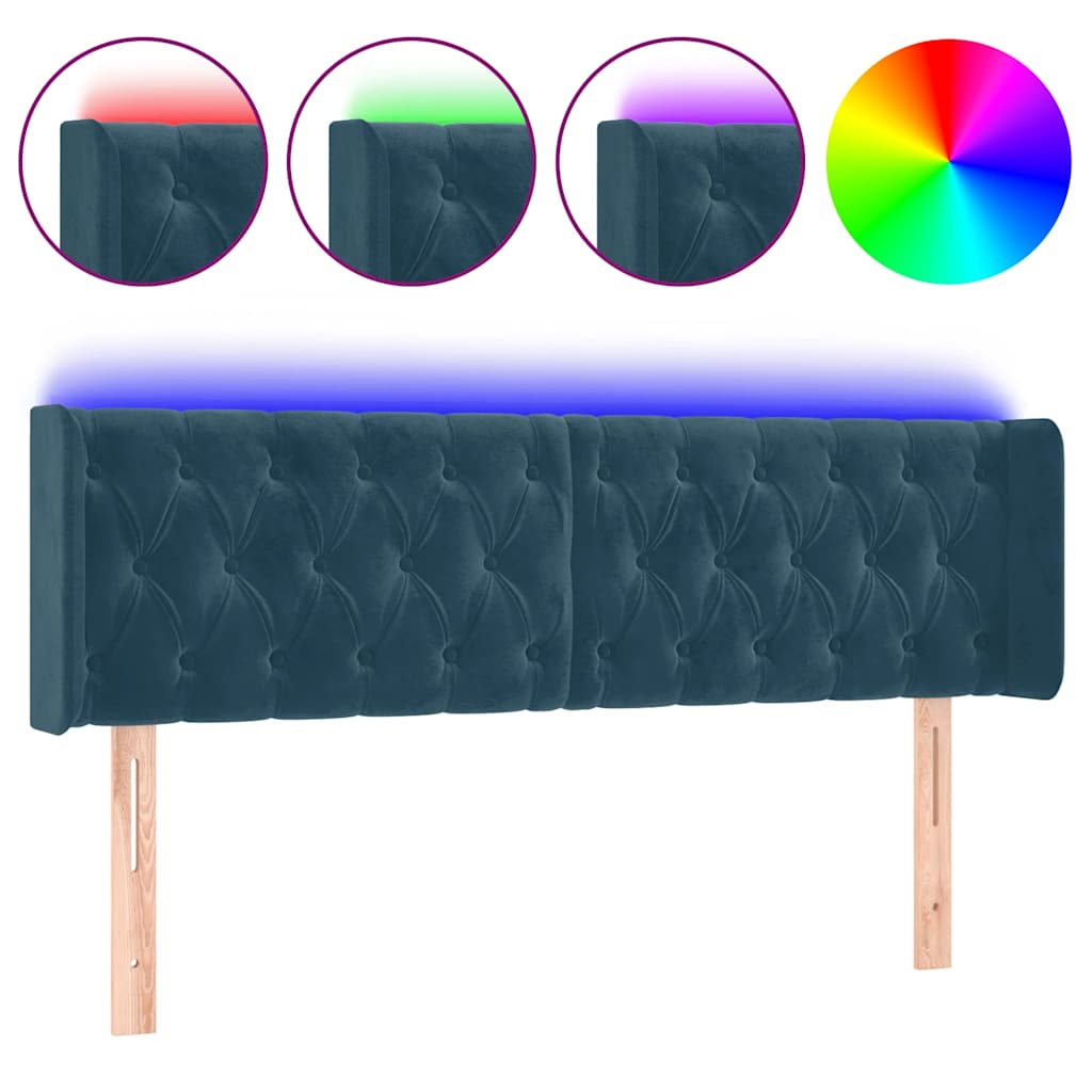 sengegavl med LED-lys 147x16x78/88 cm fløjl mørkeblå