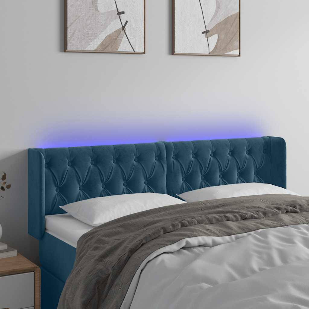 sengegavl med LED-lys 147x16x78/88 cm fløjl mørkeblå