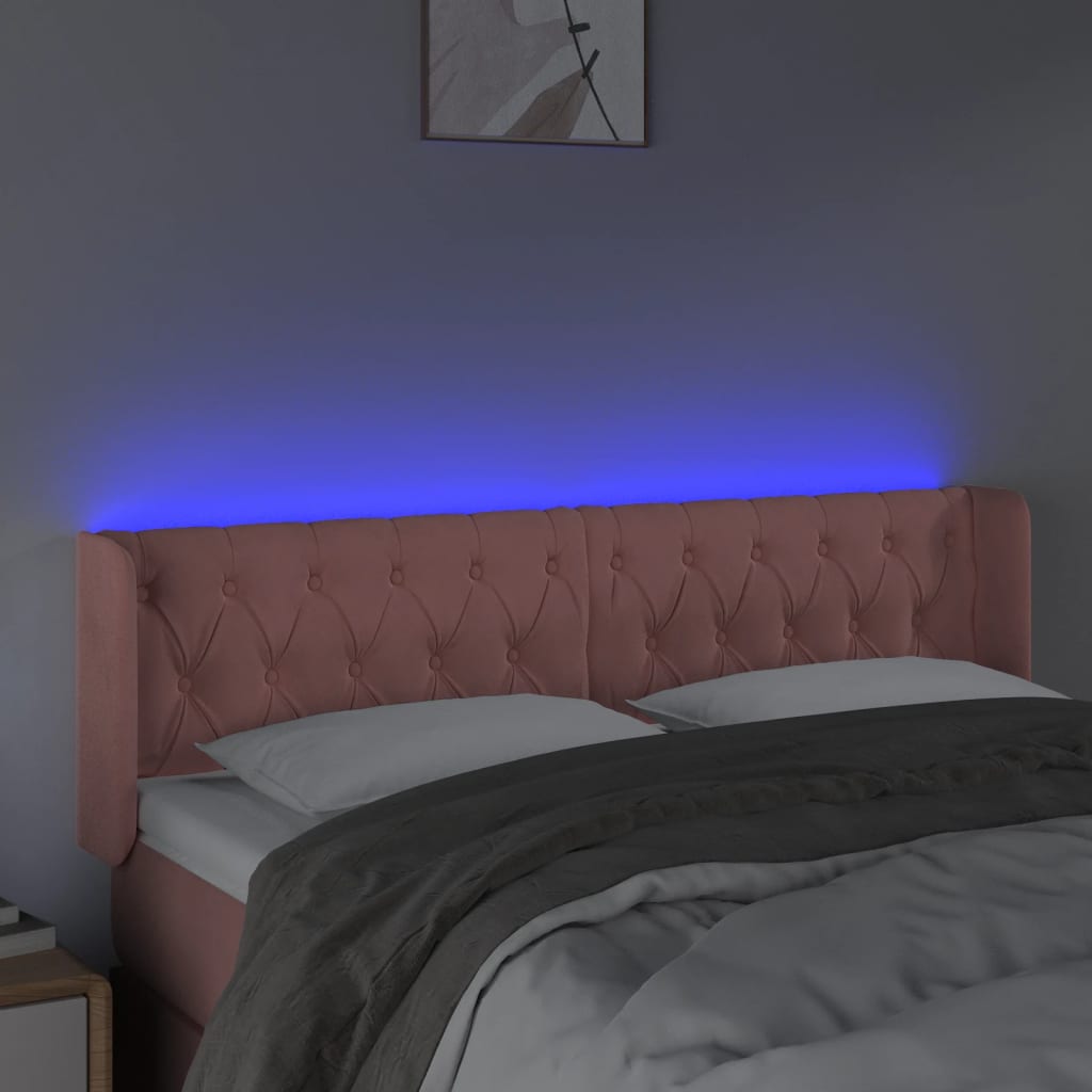 sengegavl med LED-lys 147x16x78/88 cm fløjl lyserød