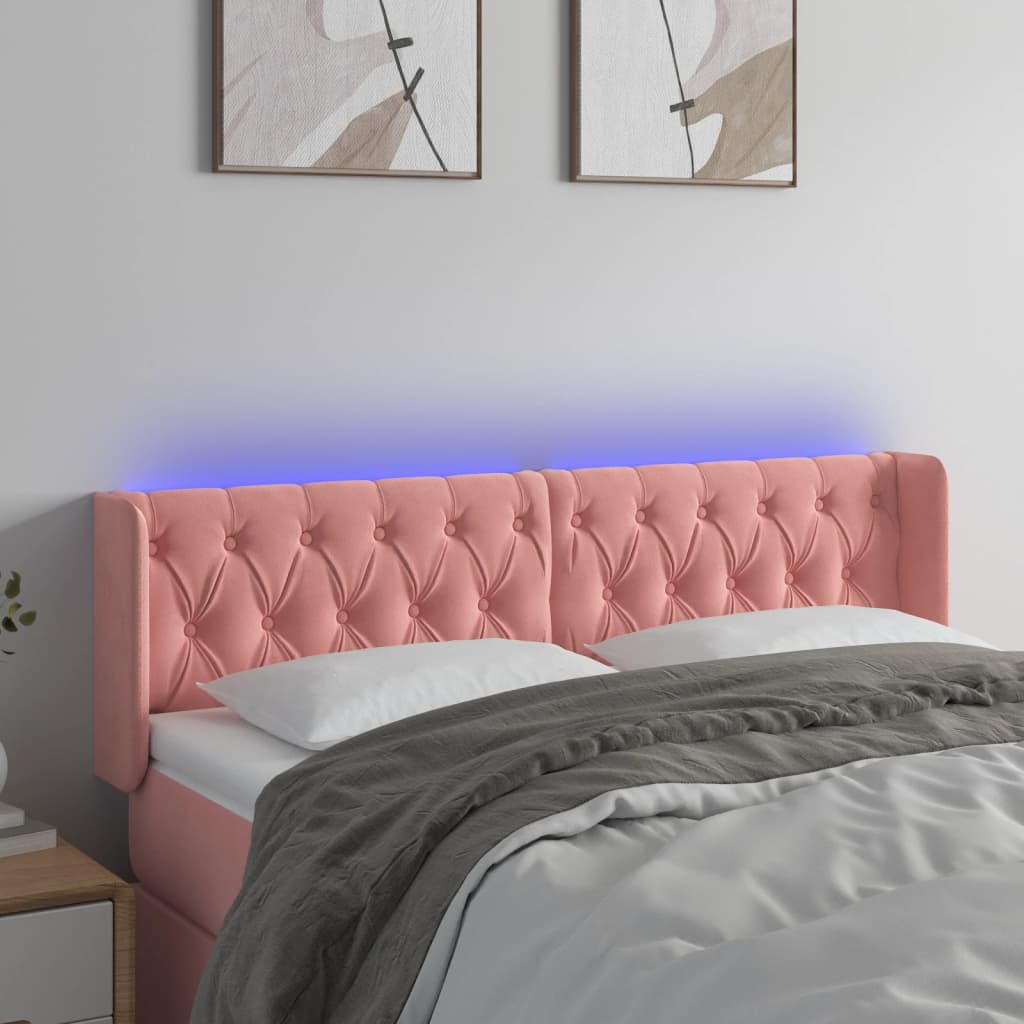sengegavl med LED-lys 147x16x78/88 cm fløjl lyserød