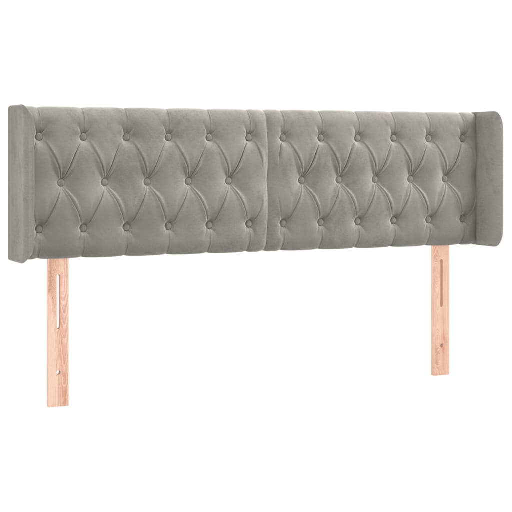 sengegavl med LED-lys 163x16x78/88 cm fløjl lysegrå