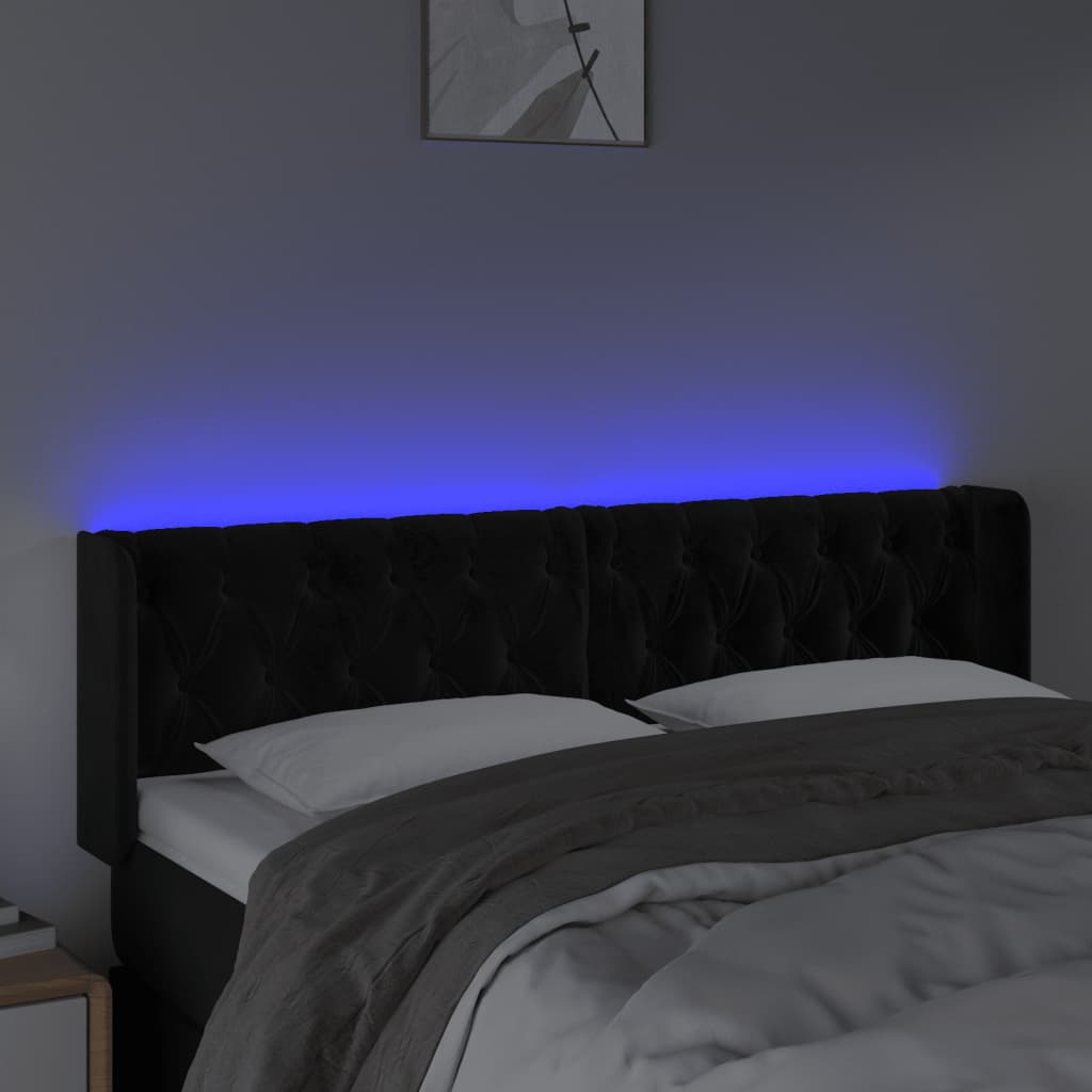 sengegavl med LED-lys 163x16x78/88 cm fløjl sort