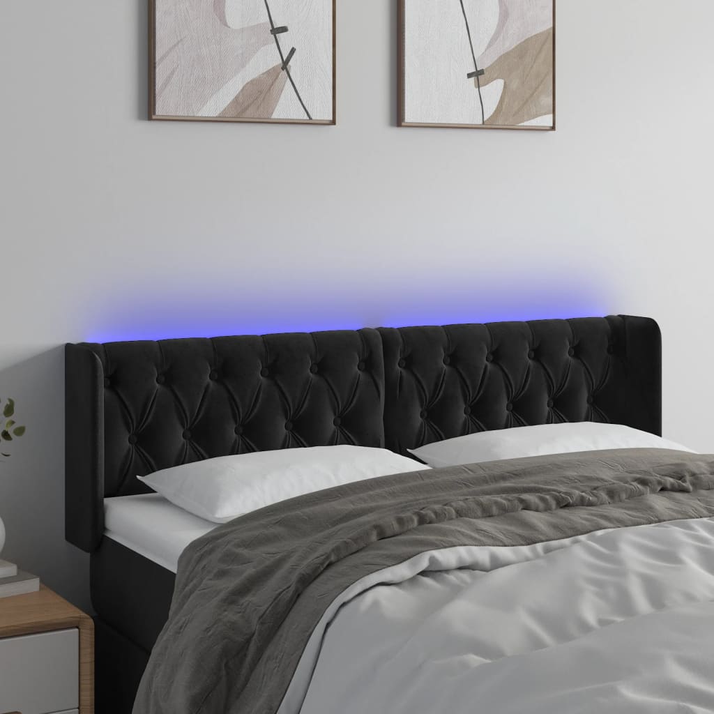 sengegavl med LED-lys 163x16x78/88 cm fløjl sort
