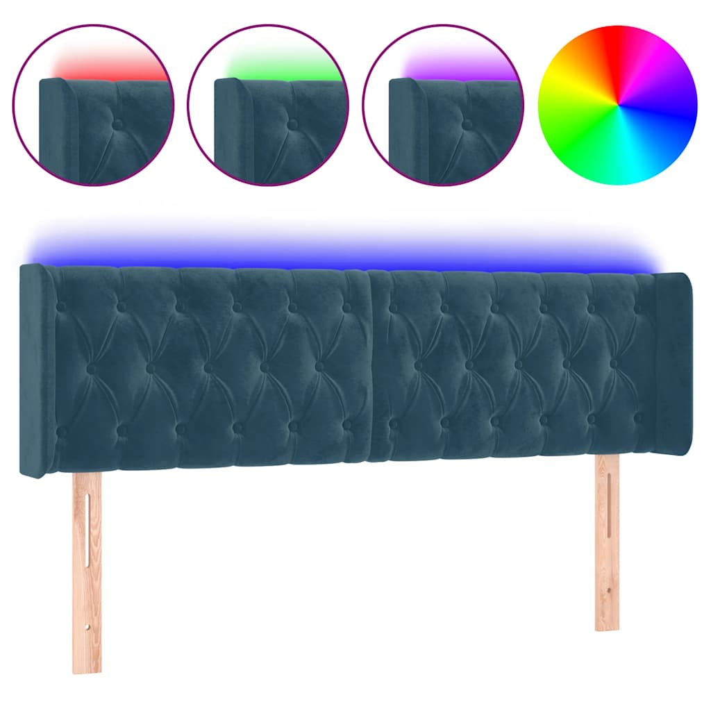sengegavl med LED-lys 163x16x78/88 cm fløjl mørkeblå