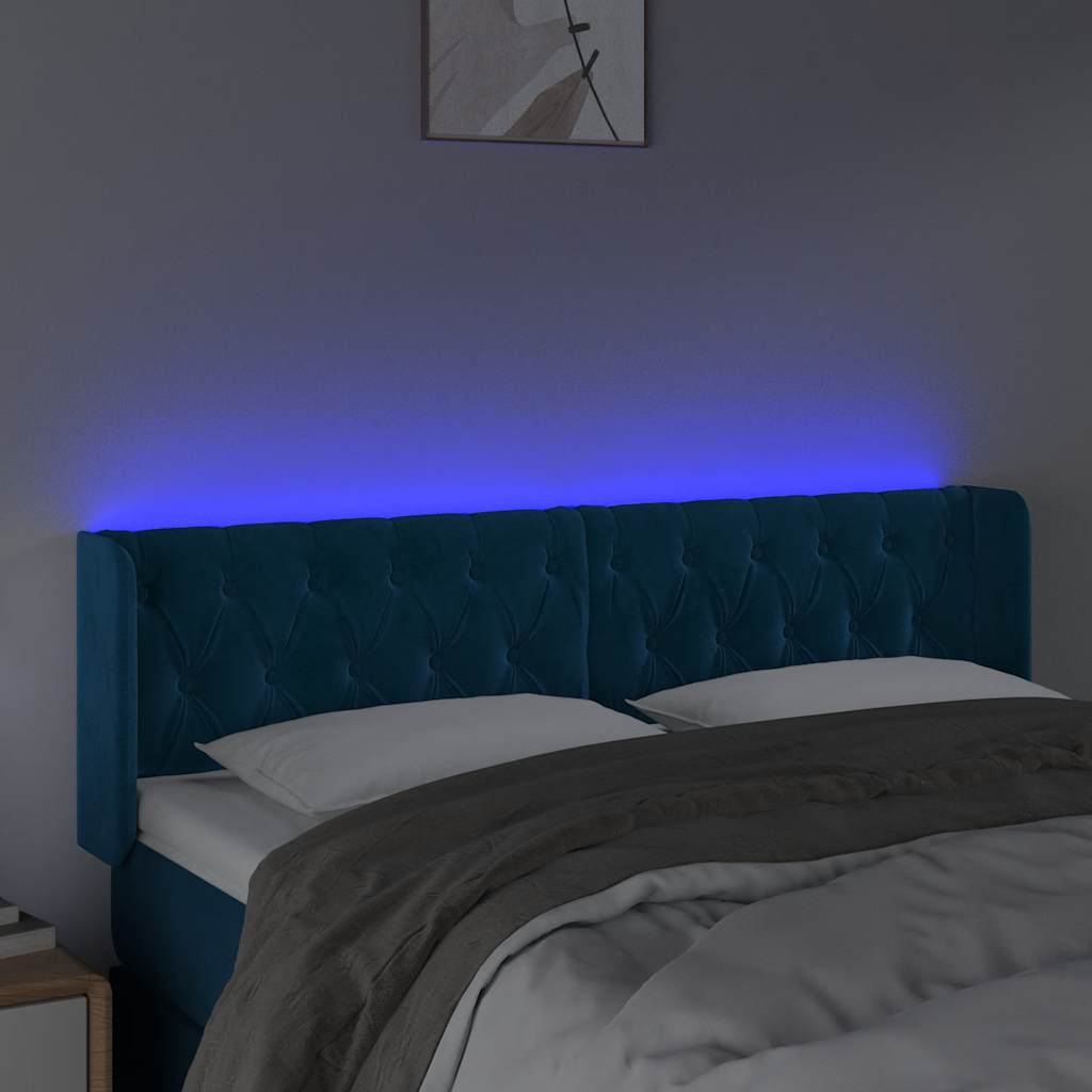 sengegavl med LED-lys 163x16x78/88 cm fløjl mørkeblå