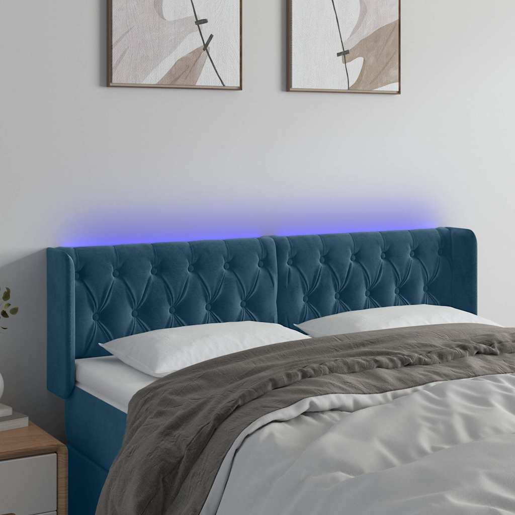 sengegavl med LED-lys 163x16x78/88 cm fløjl mørkeblå