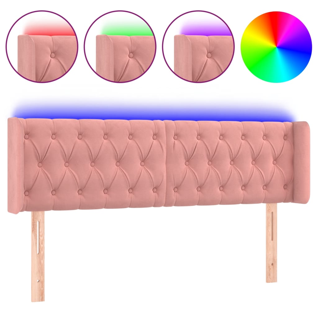 sengegavl med LED-lys 163x16x78/88 cm fløjl lyserød