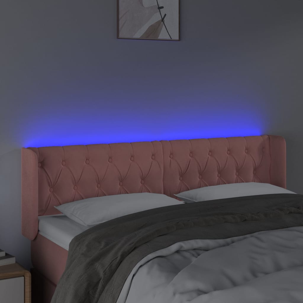 sengegavl med LED-lys 163x16x78/88 cm fløjl lyserød