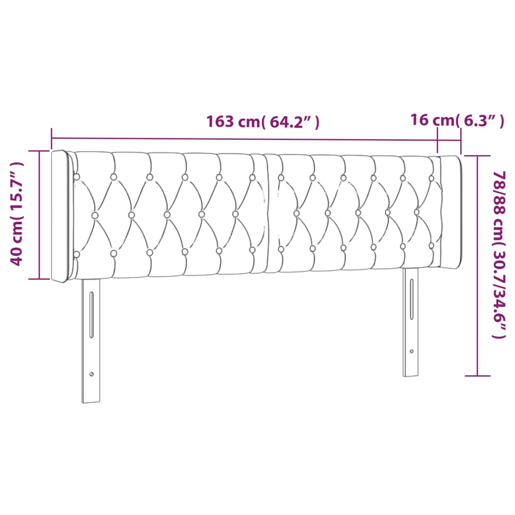 sengegavl med LED-lys 163x16x78/88 cm fløjl lyserød