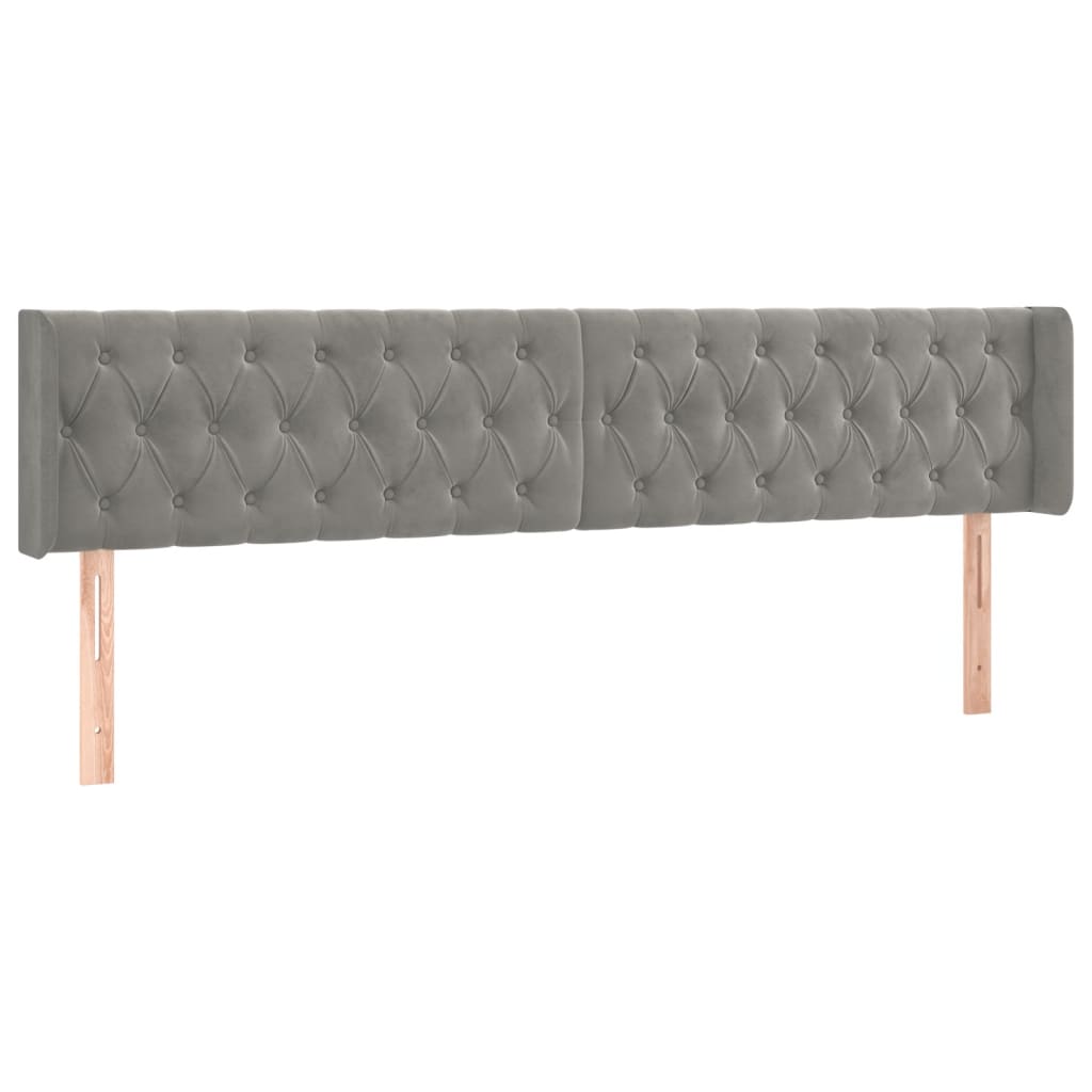 sengegavl med LED-lys 183x16x78/88 cm fløjl lysegrå