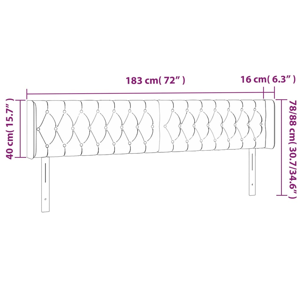 sengegavl med LED-lys 183x16x78/88 cm fløjl mørkegrå