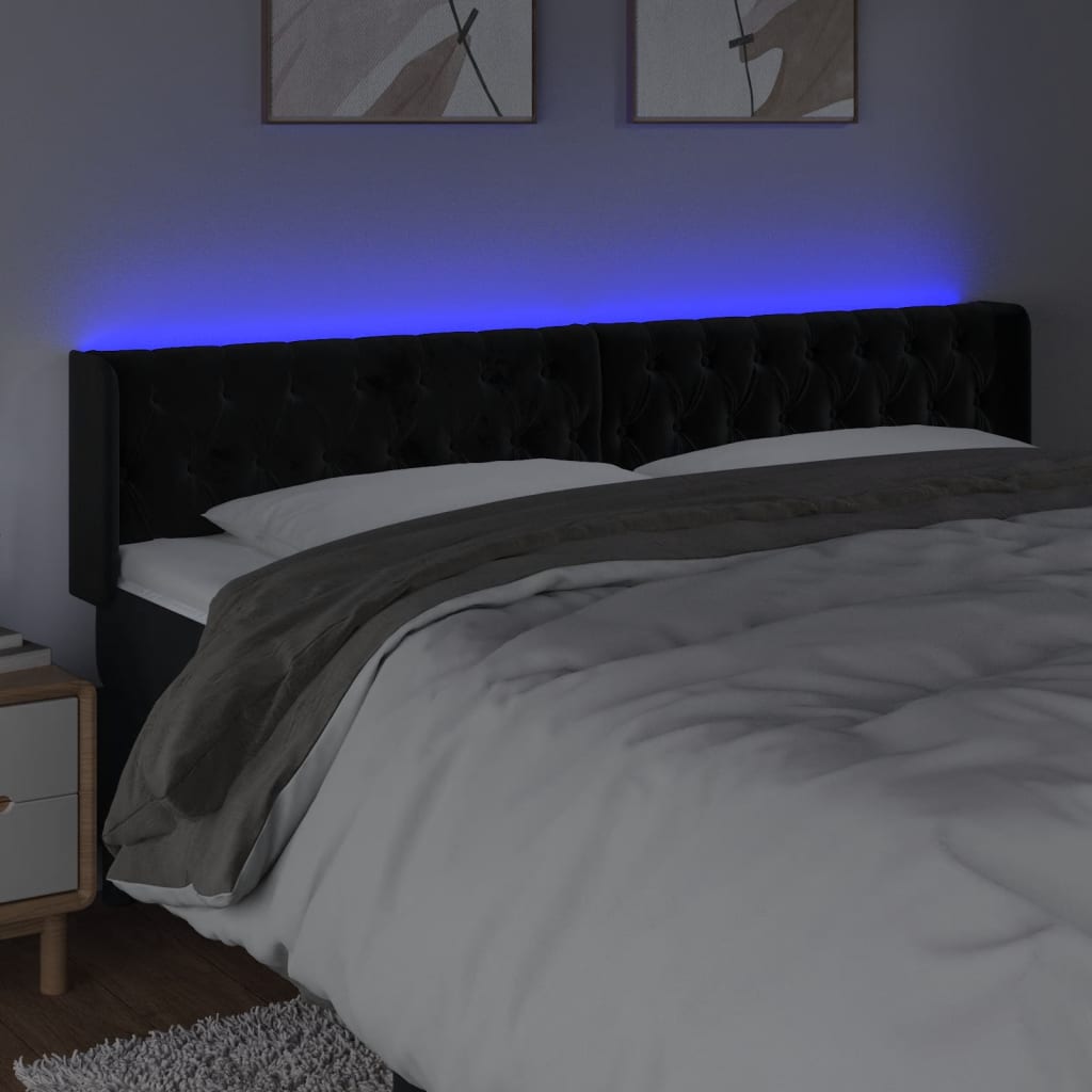 sengegavl med LED-lys 183x16x78/88 cm fløjl sort