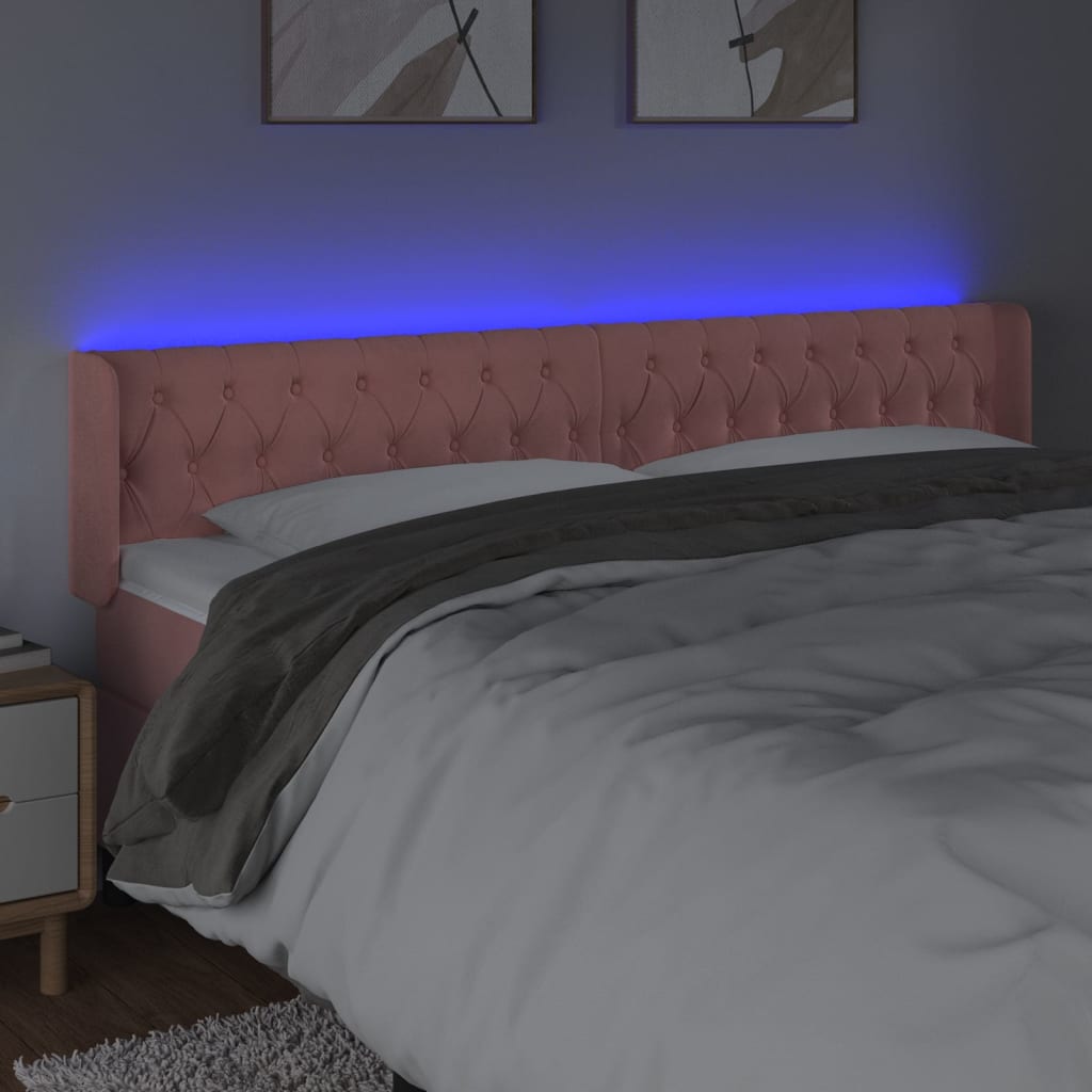 sengegavl med LED-lys 183x16x78/88 cm fløjl lyserød