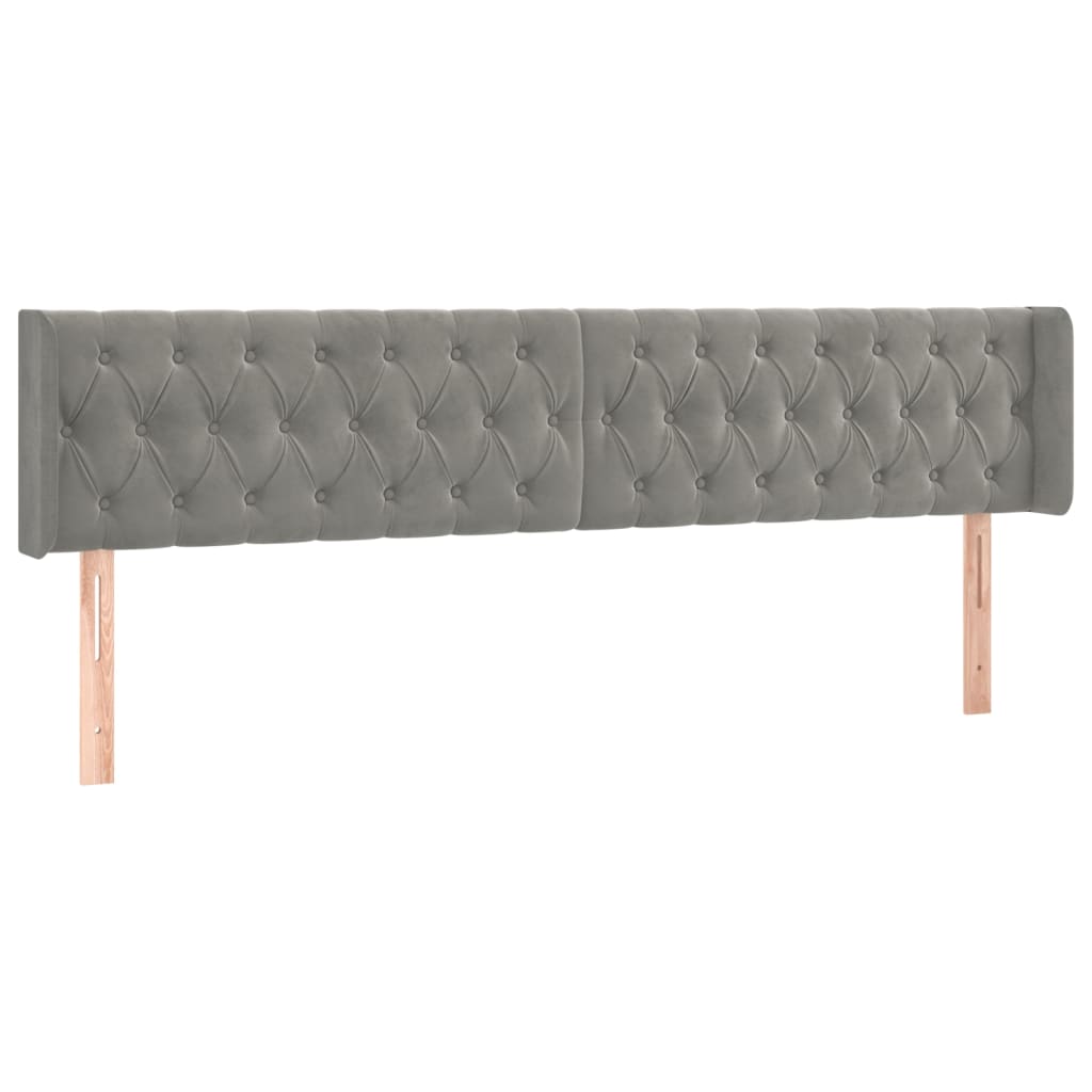 sengegavl med LED-lys 203x16x78/88 cm fløjl lysegrå