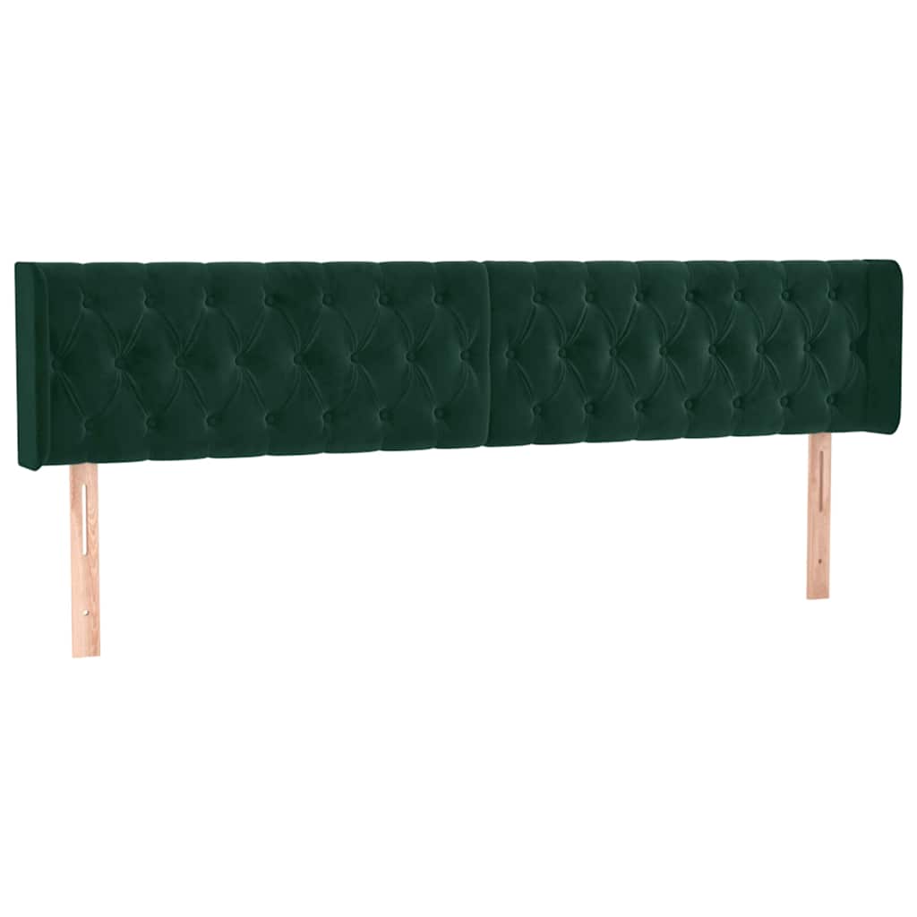 sengegavl med LED-lys 203x16x78/88 cm fløjl mørkegrøn