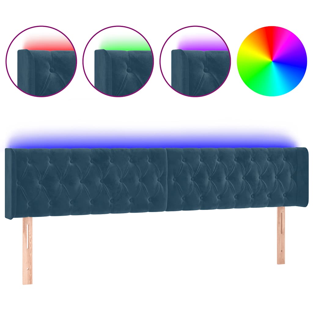 sengegavl med LED-lys 203x16x78/88 cm fløjl mørkeblå