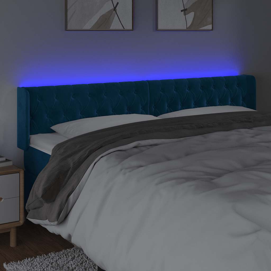 sengegavl med LED-lys 203x16x78/88 cm fløjl mørkeblå