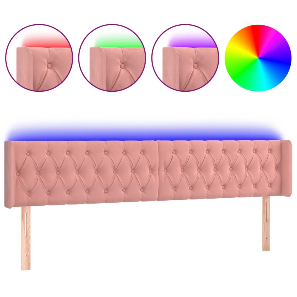 sengegavl med LED-lys 203x16x78/88 cm fløjl lyserød